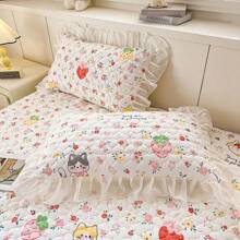 2 pezzi di federe con motivo a fiori trapuntato, set di federe con volant floreali spessi, lavabili, adatti per uso domestico e in dormitorio in tutte le stagioni