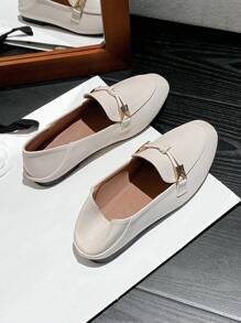 Mengshangli 宽版软底平底一脚蹬女鞋，时尚休闲鞋 - 米色 - 查看 2