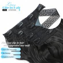 Clip In Hair Extensions, 14inch Short Wavy Curly Clip In Hair Extensions For Women 4Pcs Synthetic Beach Wavy Hair Extensions Invisible Lace Weft Hairpiece For Women - 1B# - 查看 4