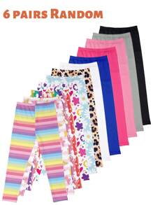 随机12件女童高腰套装超柔超弹春夏印花纯色拼色紧身裤瑜伽裤 - 彩色 - 查看 15