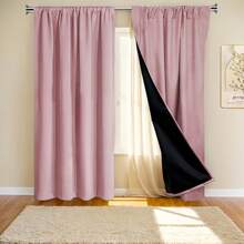 2pcs 100% Blackout Solid Color Curtains, Rod Pocket Hanging Style, Polyester Material With Lining, Darkens Indoor Spaces, Modern Minimalist Design, Suitable For Bedroom, Living Room, Balcony, Study, Garden, Etc. - Pink - View 12