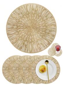 2/12pcs 15" Round Gold Foil Fireworks Pattern Placemats, (PVC) Material, Gold Stamping Hollow Design, Waterproof, Washable, Easy To Clean, Non-Slip, Heat-Resistant, For Room Decor, Dining Table, Home Decor, Suitable For Holidays, Parties, Birthdays, Weddings And Dinners