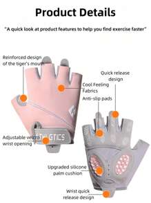 1 双女式轻质露指运动健身手套，透气防滑防老茧，适用于健身器材训练、瑜伽、骑自行车、锻炼 - 彩色 - 查看 3