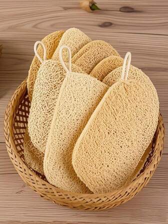 4pcs Natural Loofah Exfoliator Sponge - Body & Kitchen Scrubber For Sensitive Skin, Bath Shower Sponge (Men/Women, Reusable), Naturally Plant Fiber, No Chemical Ingredients (After Receiving The Product, Please Soak It In Water For Two Minutes To Let It Expand And Soften)
