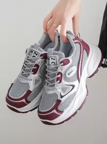Sportschuhe für Frauen mit dicker Sohle und Plateau, im Ins-Stil, schlankend, rutschfest, leicht, atmungsaktives Mesh, Lässig Laufschuhe, für Frühling/Herbst
