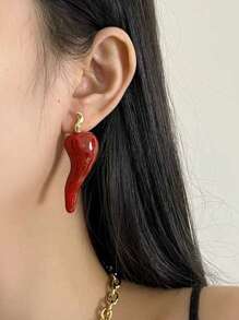 1 Pair Unique Eccentric Red Chili Pepper Dangle Earrings, Fashion Statement Jewelry