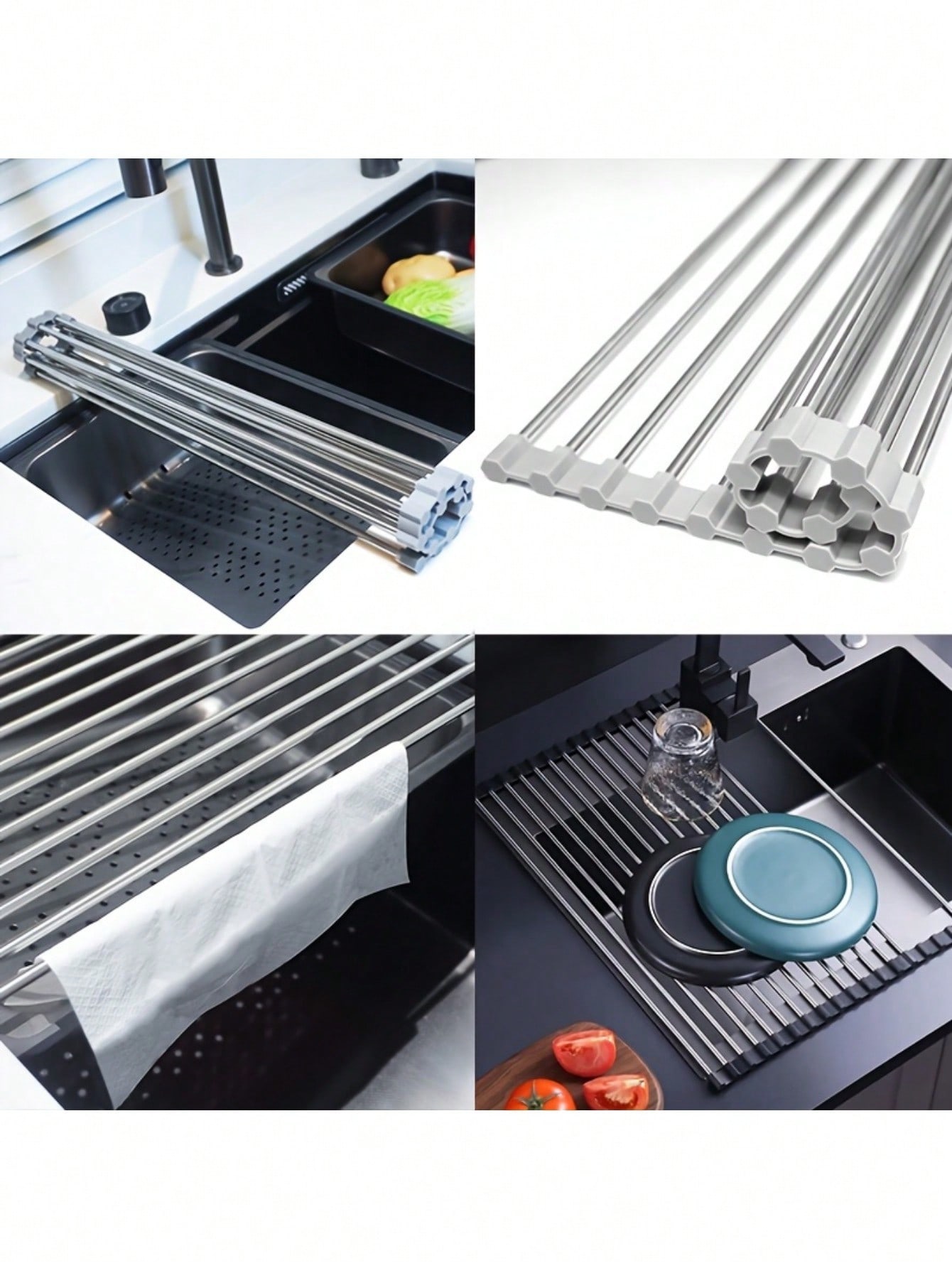 رف تجفيف الأطباق القابل للطي من الفولاذ المقاوم لل...