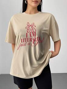 Oversized Style For Women, I Am Literally Just A Girl Shirt, Coquette Bunny Shirt, Retro Easter Shirt, Girls Easter Shirt, Aesthetic Easter Shirt, Bunny Lover Shirt, Oversize Type Shirt For Women, Perfect For Holiday Parties Or Gift Giving, Soft And Comfortable - Apricot - View 2