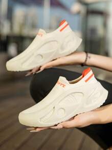 Teenage Girls' Fashion Casual Slip-On Sneakers, Breathable Athletic Shoes Suitable For Running, Travel, Hiking & Daily Wear, Unisex Design - Beige - View 2