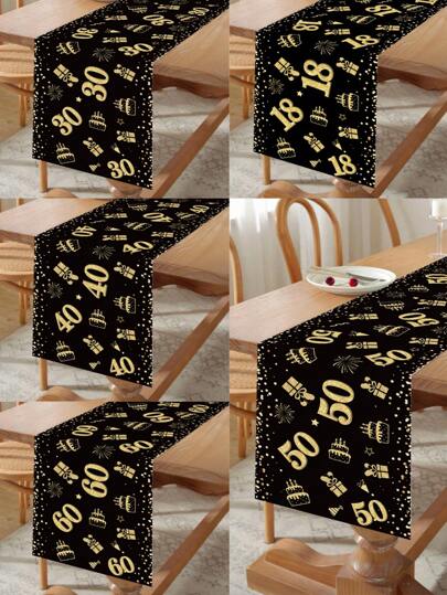 1Pc Happy 18/30/40/50/60th Birthday Disposable Table Runner,Black Gold Table Cloth,Birthday Party Kitchen Dining Room Holiday Party Decoration,Home Decor,Table Decor,Table Centerpiece Decor