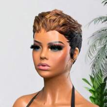 Short Wig For Human Hair Pixie Cut Wig For Women Multi-Color Short Layered Wig Hair Replacement Wig Daily Use Glueless Short Wig With Bangs None Lace Front Pixie Wig Full Machine Made Wig