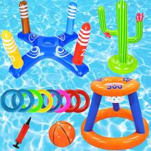 FELIN Pool Toy Set, Inflatable Pool Basketball Hoop, Cross Ring Toss Game With Inflator, Pool Toys For Teens, Adults And Family - Multicolor - View 1