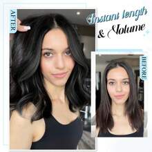 Clip In Hair Extensions, 14inch Short Wavy Curly Clip In Hair Extensions For Women 4Pcs Synthetic Beach Wavy Hair Extensions Invisible Lace Weft Hairpiece For Women - 1B# - 查看 3