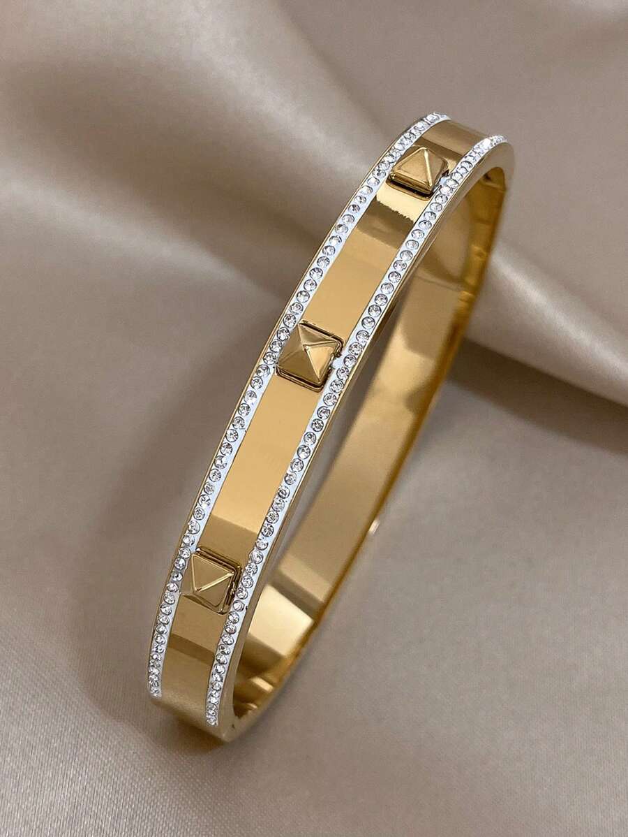 1 Pc Elegant Studded Bangle Bracelets For Women Teen Girls Stainless Steel Cuff Bracelet Daily Party Jewelry Gifts