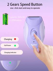 Kemei Épilateur KM-6037 pour femme - Épilation indolore des poils à la racine. Rasoir pour la ligne du maillot, les zones intimes et le visage. Massage anti-rides pour le cou. Limeuse électrique pour les pieds. Ensemble multifonction de 4 en 1 pour les soins personnels des femmes