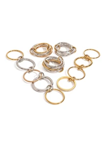 1 Set 18K Gold Plated Stainless Steel Stackable Plain Band Rings, Personalized Rings For Women, Party Favor, Ins Style, Women Jewelry, Halloween, Christmas, Delicate Gift - Multicolor - View 6