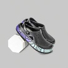 Men's Anti-Slip Lightweight Breathable EVA Casual Slippers, New Style Painted Pattern Open-Toe Thick Sole Dual-Wear Sandals, Comfortable Design, Outdoor Style Breathable Sandals, Suitable For Sports Enthusiasts, Beach-Goers And Water Activities, Multi-Color High-Aesthetic Slippers - Black - View 3