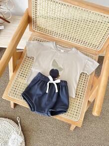 2 Stücke/Set Baby Jungen Lässig Blaubeere Muster Patchwork Kurzarm T-Shirt und Dreieck Shorts, Sommer