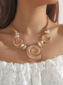 1pc Fashionable Beaded Oceanic Style Alloy Necklace, Suitable For Women's Daily Wear - Gold - View 1