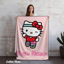 1pc Personalized  Fleece Blanket, Cute  Cartoon Pattern Soft & Warm Flannel Blanket, Comfortable And Suitable For Bed, Sofa, Chair, All Seasons - Pink - View 2