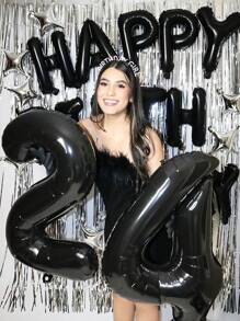 1 个 32/40 英寸巨型金属数字铝箔气球，黑色聚酯薄膜数字气球，适合生日、周年纪念、婚礼派对装饰，男女皆宜 - 黑色 - 查看 4