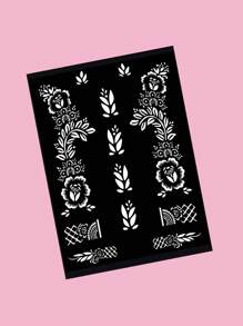 1 hoja de plantilla de tatuaje de henna con diseño floral de hojas, tatuaje temporal reutilizable para decorar manos, pies y Body, adecuado para bodas, festivales y fiestas