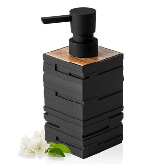 Matte Black Minimalist Style Soap Dispenser, With Bamboo Decoration, Suitable For Kitchen Detergent And Bathroom Handwash Refilling Home Bathroom Decor Fall Decor Back To School