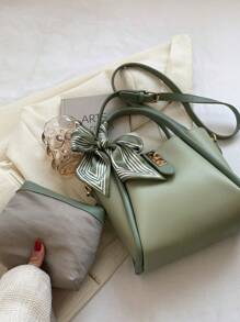 1pc Green Polyurethane Elegant Simple Scarf Bow Decor Shoulder Strap Lightweight Handbag With Inner Lining, Suitable For Women, Spring/Summer, Office Lady Commute, Shopping, Fit Phone, Wallet, Lipstick, Key, Tissue, Fashion Item