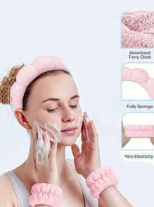 1/3 件套奢华超细纤维 Spa 头带和腕带套装 - 柔软舒适，适合洗脸、化妆、淋浴和护肤，女士和女孩发饰套装 - 彩色 - 查看 7