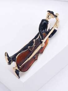 Fashion Cello Musician Enamel Brooch, Golden Color Violin Music Artist Lapel Pin Jacket Coat Dress Bridal Corsage Accessories, Theme Party Festival Gift For Men And Women - Multicolor - View 4