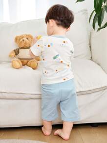 mini bala Conjunto de pijama suave y transpirable para niños, ropa de dormir para bebés Con Protección contra la barriga - gris azul - Ver 3