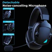 Acinaci Wireless Gaming Headset With Detachable Noise-Proof Microphone, 2.4G Bluetooth - USB - 3.5mm Wired Jack 3 Modes Wireless Gaming Headphones For PC, Switch, Phone, Tablet