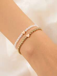 3pcs Retro Minimalist Heart Pendant Elastic Bracelet - Suitable For Daily Wear Or As Gift For Friends