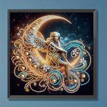 1 件 30*30 厘米/11.8*11.8 英寸无框 5D 不对称形状钻石画套件，DIY 月亮女士肖像设计用于墙面装饰、装饰品，适合初学者和成人，感恩节礼物 - 彩色 - 查看 3