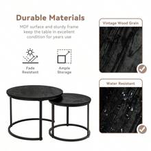 Nalupatio Round Nesting Coffee Table Set Of 2, Side Table For Living Room, Multi-Functional Side Table With Metal Frame, /Living Room/Bedroom - Black - View 4
