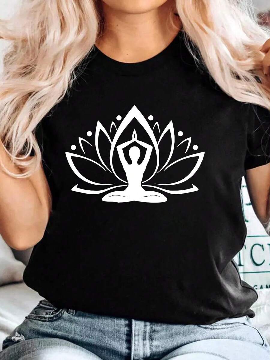 Camiseta de manga corta de talla grande de unicolor casual y versátil - Negro - Ver 1