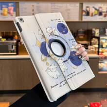 1 Piece, 360° Rotating Stand IPad Tablet Protective Case, Compatible With Pro 2024 /5th /6th/Pro 1st 2nd/7th /Air 6 2024 Air 4th 5th Gen/9th /10th Gen/4th 8th Generation LOGO Hole Shockproof Hard Shell, Imitation Leather, Blueberry Lamb Pattern, With Support Groove, Horizontal And Vertical Support, Automatic Sleep/Wake Cover, Office, Gift