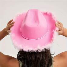 3-teiliges Set mit Vintage-Western-Kostümzubehör, inklusive flauschigem Cowboyhut mit breiter Krempe, einem Paar herzförmiger Brillen und einem Paisley-Schal, waschbare Polyesterausführung, perfekt für Halloween, Geburtstag, Junggesellenabschied, Pink/Schwarz, Abschlussball