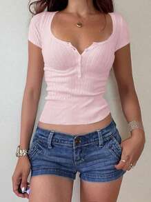 Vaiaye Christmas Women Casual Button Up Ribbed Slim Fit Long Sleeve Sweater , T-Shirt Suitable For Summer And Autumn/Winter Seasons,Long Sleeve Tops