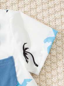 2 Pieces Baby Boy Coconut Tree Printed Short Sleeve Shirt & Solid Color Shorts Casual Fashion Outfit, Spring/Summer