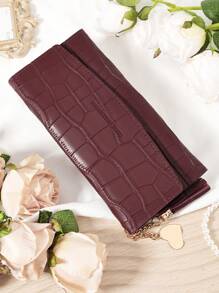 勃艮第包 Charry 红色包 酒红色包，女士时尚长款钱包，多功能三折钱包，带卡槽和拉链袋，时尚鳄鱼纹设计，流苏和心形五金装饰，大容量可容纳纸币、硬币、信用卡，适合送礼、户外、办公和日常使用 - 酒紅色 - 查看 1