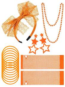 D EXCEED 5 PCS 1920s Women Costume Accessories Outfits Neon Party Lace Bow Hairband Fishnet Gloves Artificial Bead Necklace Bracelet Earrings Weddings Masquerade Fancy Dress Party Gifts Prom - Multicolor - View 14