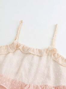 Acelitt 渐变对比渐变色瑞士圆点褶皱多层迷你连衣裙