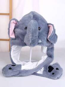 Cute Cartoon Ear Embroidery Airbag Fluffy Hat With Moving Ears, Autumn/Winter