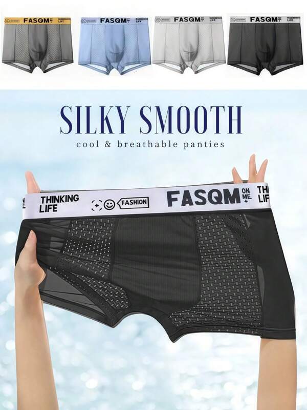 4pcs/Pack Men's Ice Silk Boxer Briefs Comfortable Breathable Man Underwear Plus Size Mesh Male Shorts