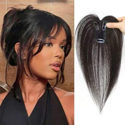 10 英寸女士真人发片 女士稀疏假发片 手工制作瑞士底座真人发片 无刘海 头顶接发