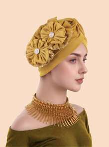 1pc Solid Color Party Polyester(Polyester) Pearl Solid Color Rhinestone Hat, Suitable For Daily Life, Home, Wedding, All Seasons