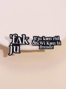 2Pcs Cartoon English Sentence Badge-Cute Enamel Brooch-Collar Metal Pin-Shirts, Bags, Fashion Accessories-Gifts For Friends - Black and White - View 8