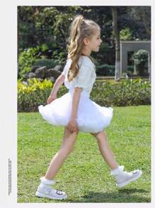 Spódnica tiulowa w kształcie tortu dla młodej dziewczyny - Biały - Zobacz 6