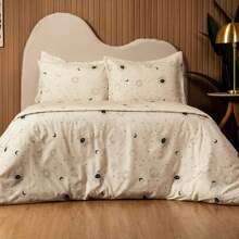 3-Piece Double Sheet Set 150 Thread Count Cotton With Elastic - Mặt trời và mặt trăng - Xem 2